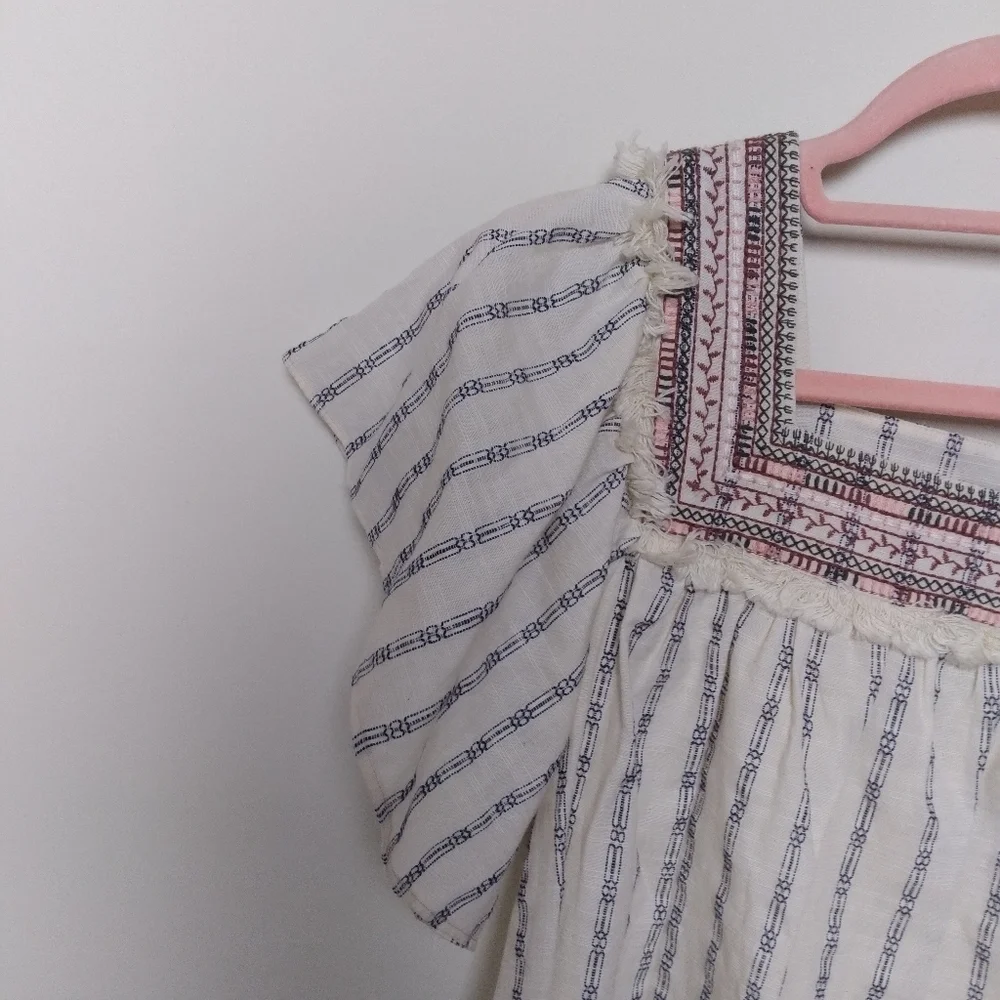 Anthropologie Lydia Striped Embroidered Blouse in Neutral Size Medium